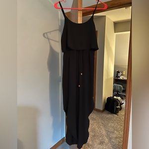 Black flowy Midi dress with gold bead draw strings